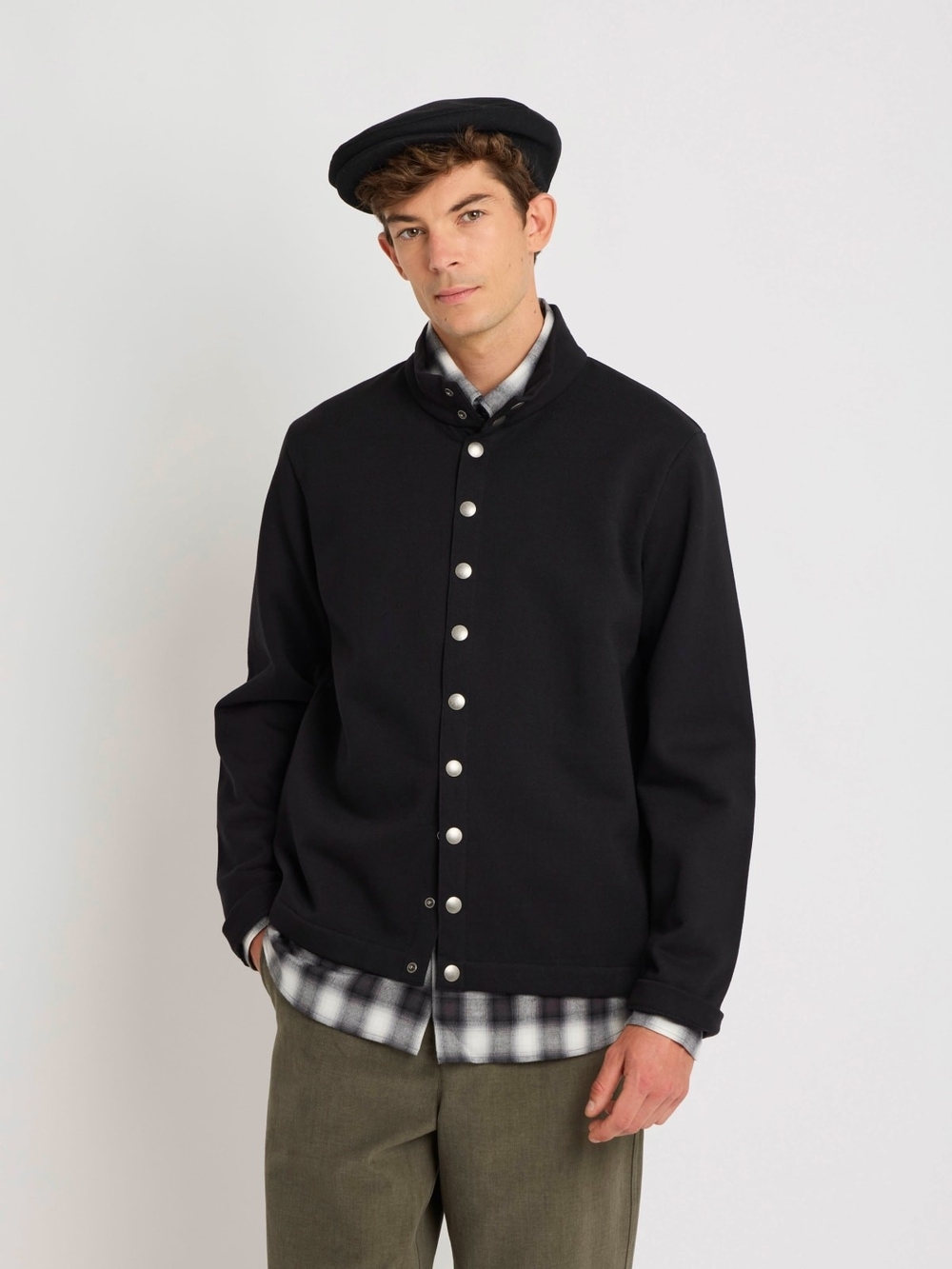 Agnes b. Yvan Snap Cardigan Black 100% Cotton Fisherman Blokecore Grandpa